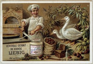 Receitas do Liébig: ganso com castanhas - chromo. Liébig de French School