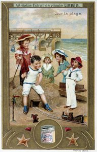 Liebig chromolithography série "Beach Game" de crianças. sd. Século XIX de French School
