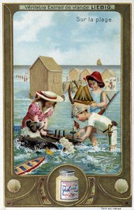 Liebig chromolithography série "Beach Game" de crianças. sd. Século XIX de French School