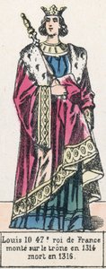 Luís 10, 47º rei de França, ascendeu ao trono em 1314, morreu em 1316 (gravura colorida) de French School