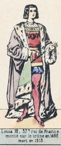 Luís 12, 57º rei de França, ascendeu ao trono em 1498, morreu em 1515 (gravura colorida) de French School