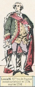 Luís 16, 67º rei da França, ascendeu ao trono em 1774, morreu em 1792 (gravura colorida) de French School