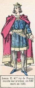 Luís 7, 41º rei de França, subiu ao trono em 1137, morreu em 1180 (gravura colorida) de French School