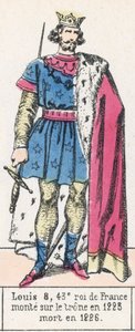 Luís 8, 43º rei de França, subiu ao trono em 1223, morreu em 1226 (gravura colorida) de French School