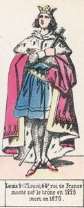 Luís 9 (São Luís), 44º rei da França, ascendeu ao trono em 1226, morreu em 1270 (gravura colorida) de French School
