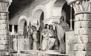 Luís III (863-82) e Carlomano (865-84) coroados juntos, de &39;Histoire de France&39; por Colart, publicado em 1840 de French School