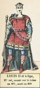 Luís II, conhecido como o Begue, 27º rei, subiu ao trono em 877, morreu em 879 (gravura colorida) de French School