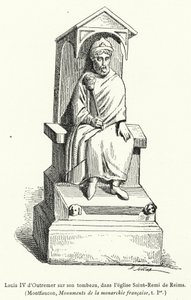 Luís IV de Outremer na sua tumba na igreja de Saint-Remi em Reims (gravura) de French School
