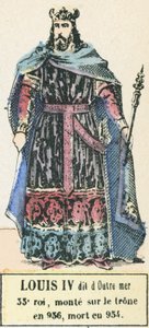 Luís IV, também conhecido como o rei do outro lado do mar, 33º rei, subiu ao trono em 936, morreu em 954 (gravura colorida) de French School