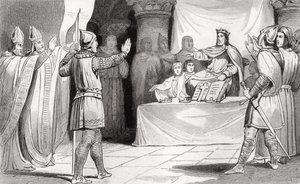 Louis I (778-840), o Piedoso no Tribunal, de &39;Histoire de France&39; por Colart, publicado c.1840 de French School
