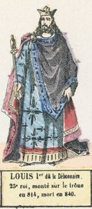 Luís I, conhecido como o 25º rei Debonair, subiu ao trono em 814, morreu em 840 (gravura colorida) de French School