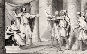 Louis V (967-87), o Mordedor, mostra sua coroa aos seus seguidores, de &39;Histoire de France&39; de Colart, publicada em 1840 de French School