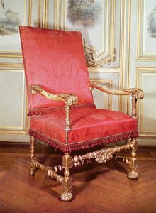 Poltrona Louis XIII (madeira e damasco)