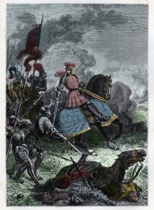 Luís XII na Batalha de Agnadel perto de Crema, na Lombardia, ganha pelo Rei sobre os Venicianos em 14 de Maio de 1509 - Batalha de Agnadello - Luís XII da França derrota os venezianos - gravura de "L