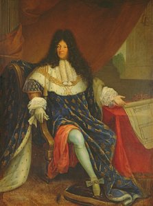 Luís XIV (1638-1715) segurando um plano da Casa Real de Saint-Cyr