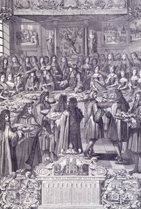 Luís XIV, amor e encanto do seu povo, gravura de Almanacco de French School