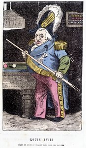 Luís XVIII jogando bilhar - no "Histoire de France Tintamarresque" de Touchatout de French School