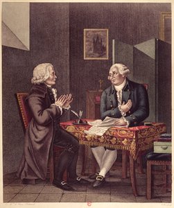 Luís XVI (1754-93) Lendo sua última vontade e testamento a Guillaume de Lamoignon de Malesherbes (1721-94) no Templo, 25 de dezembro de 1793 de French School