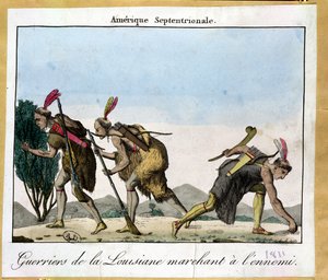 Índios da Louisiana rastreando seu inimigo, c.1811 de French School