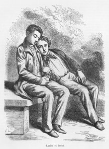 Lucien de Rubempre e David Sechard, ilustração de &39;The Lost Illusions&39; de Honore de Balzac de French School