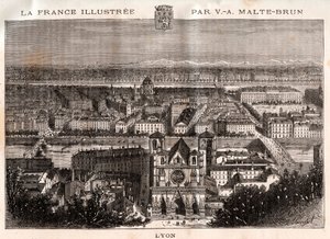 Lyon - gravura em "La France illustree: geographie, histoire, administration statistique" de V.A. Malt-Brown. 1884 de French School