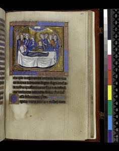 MS 300 f.281r, Colecções, sermões e lições para a Assunção, do Saltério e Horas de Isabel de França, Paris, c.1265-70 (caneta e tinta e têmpera em pergaminho) de French School