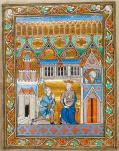 MS 300 fol.IIIv Rei Davi recebendo a notícia da Morte dos Absalões, das Salmos-Horas de Isabelle da França, c.1255 de French School