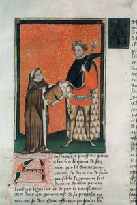 MS Hunter 8 f.9r O tradutor Courbichon apresentando o livro a Charles V de French School