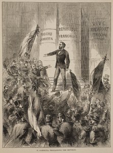 M. Gambetta proclamando a República, em setembro de 1870, ilustração de Cassells História da Guerra entre a França e a Alemanha, 1870-1871 de French School