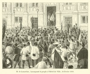 M de Lamartine, arengando as pessoas no Hotel de Ville, 26 de fevereiro de 1848 de French School