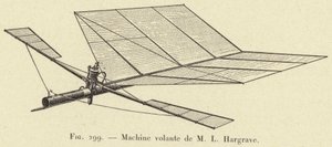 Máquina volante de M L Hargrave (gravura) de French School