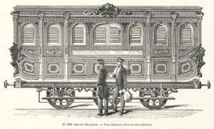 Carro de correio nos caminhos-de-ferro franceses (gravura) de French School