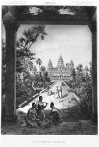 Fachada principal de Angkor Wat, ilustração do Atlas da viagem de exploração na Indochina, 1866-68 por Doudart de Lagree, publicado em 1873, Paris, Hachette de French School