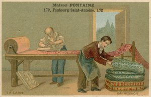 Cartão de comércio da fonte da casa, impressão de lã de French School