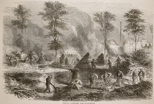 Fazendo carvão para pólvora, ilustração da história de Cassells da guerra entre a França e a Alemanha, 1870-1871 de French School