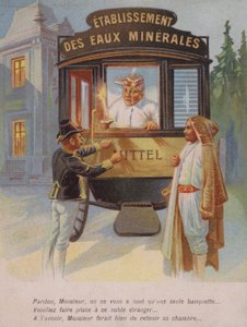 Homem sendo convidado a dividir seu quarto com um estranho (chromolitho) de French School
