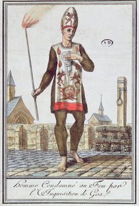 Homem condenado pela Inquisição de Goa a ser queimado na Estaca, final do século XVIII (gravura a cores) de French School