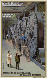 Fabricação de gás para iluminação. Salão do contador (chromolitho) de French School