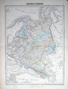 Mapa representando a Rússia Europeia, c.1840 (gravura a cores) de French School