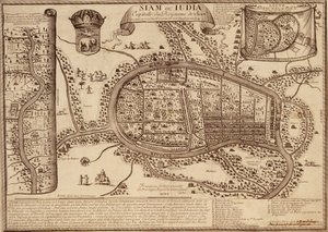 Mapa de Ayutthaya, 1686 (tinta no papel) de French School