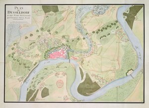 Mapa de Dusseldorf e dos acampamentos fortificados de French School