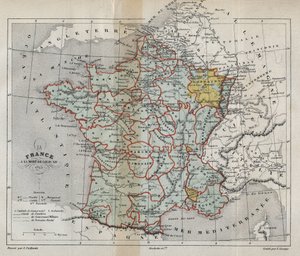 Mapa da França sobre a morte de Luís XIV em 1715 - Plan de La France a la mort de Luís XIV en 1715 - gravura em "Histoire de France" de Victor Duruy (1811-1894) - 1882 de French School