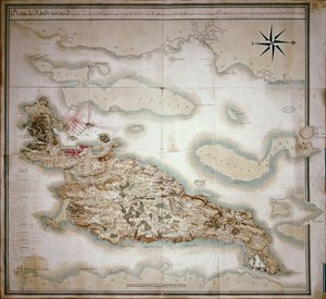 Mapa de Rhode Island no momento de sua ocupação 1780-81 pelo exército francês sob as ordens de Jean-Baptiste de Vimeur (1725-1807) Conde de Rochambeau