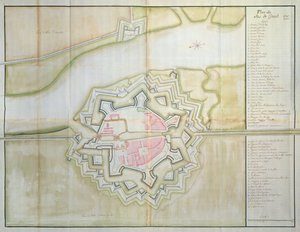 Mapa de Sas van Gent, Holanda, 1747 (caneta, tinta e wc no papel)