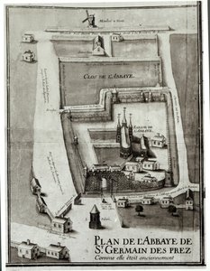 Mapa da Abadia de Saint-Germain-des-Prés, 1713 (tinta e guache sobre papel) de French School