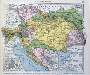 Mapa do império austro-húngaro, ilustração de um livro didático de geografia francesa, 1905