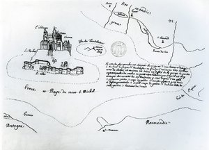 Mapa da Baía de Mont Saint-Michel (caneta e tinta sobre papel)