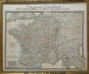 Mapa do Império Francês (Primeiro Império) bordado pelos alunos da casa imperial da Legião de Honra de Saint Denis. Imagem do bordado de 1809. Ile d