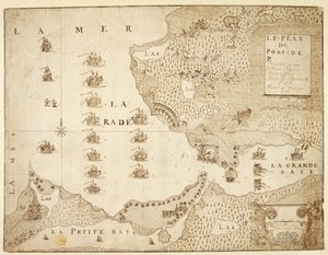 Mapa do Porto de Placentia, Canadá (caneta e tinta sobre papel) de French School