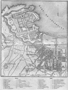 Mapa da cidade e do porto de Cherbourg, Manche (50) de French School